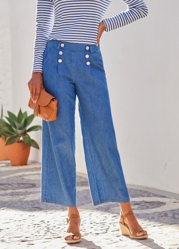Široké džíny v námořnickém stylu s knoflíky