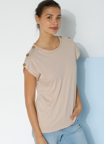 Jednobarevné tričko s knoflíky na ramenou
