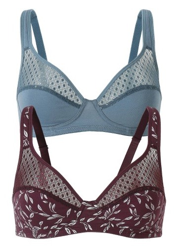 Sada 2 podprsenek Tropea zn. Confidence Lingerie®, jednobarevná + s potiskem listů, bez kostic