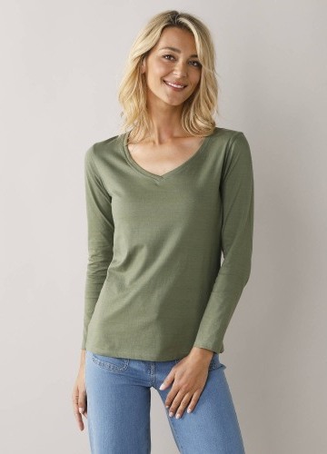 Tričko s výstřihem do V a dlouhými rukávy