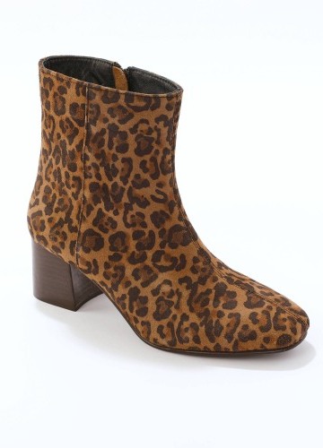 Kožené kotníkové kozačky s leopardím vzorem