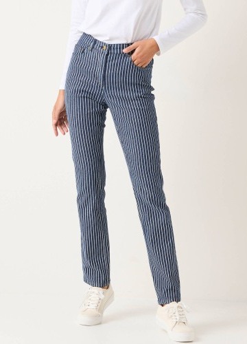 Úzké dlouhé kalhoty, pruhovaný denim