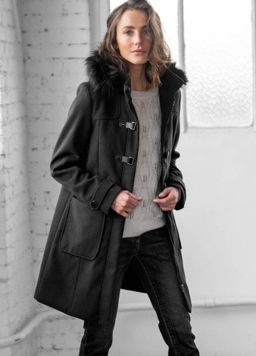 Jednofarebný kabát duffle-coat s kapucňou