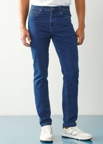 Rovné džínsy s 5 vreckami zo strečového denimu pre postavu menej ako 170 cm