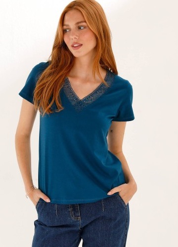 Tričko s výstřihem do V a krajkou
