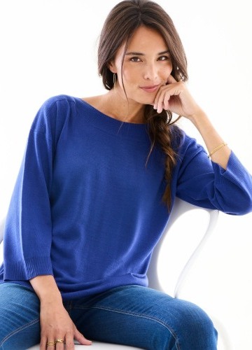 Pulovr s lodičkovým výstřihem a 7/8 rukávy