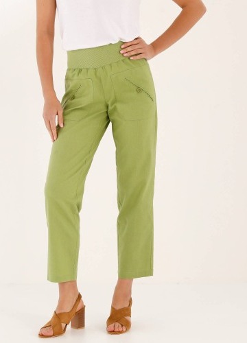 Rovné plátěné kalhoty ke kotníkům, s pružným pasem