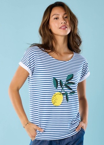 Proužkované tričko s krátkými rukávy a potiskem, pro menší postavu