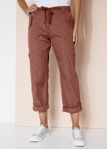 Rovné kalhoty s kapsami a nohavicemi na ohrnutí, plátěné