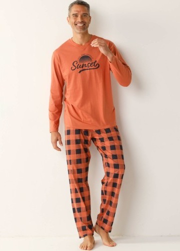 Kostkované bavlněné pyžamo s dlouhými rukávy a kalhotami