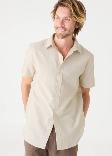 Košeľa zo zmesi bavlny a ľanu s krátkymi rukávmi