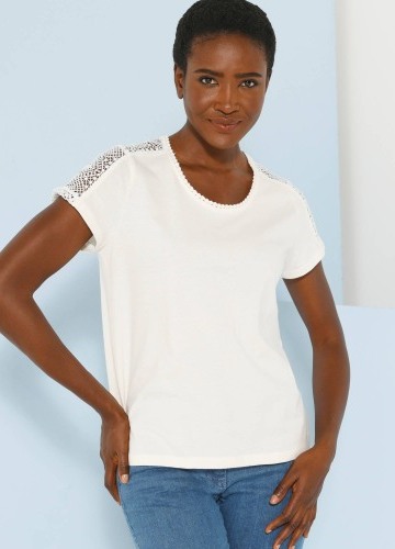 Tričko s kulatým výstřihem a krajkou