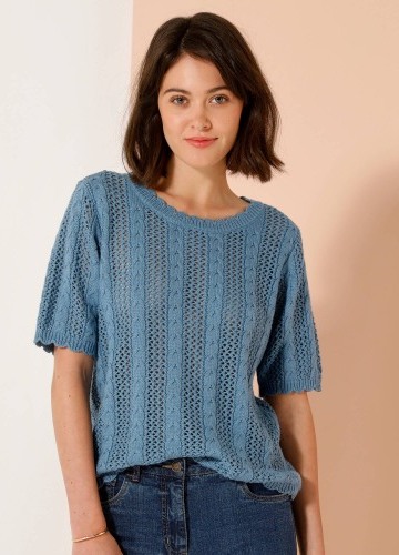 Halenka s kulatým výstřihem, z ažurového úpletu