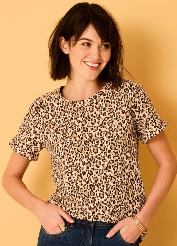 Tričko s kulatým výstřihem a krátkými rukávy, potisk zvířecí srst