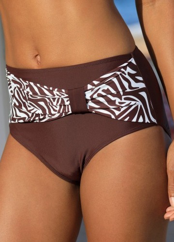 Plavkové jednobarevné kalhotky s vysokým pasem a nařasením s potiskem Zebra