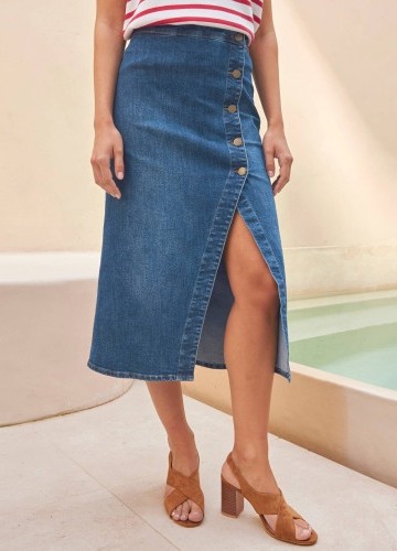 Džínsová midi sukňa na gombíky
