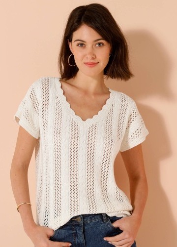 Blúzka z ažúrového úpletu s výstrihom do V