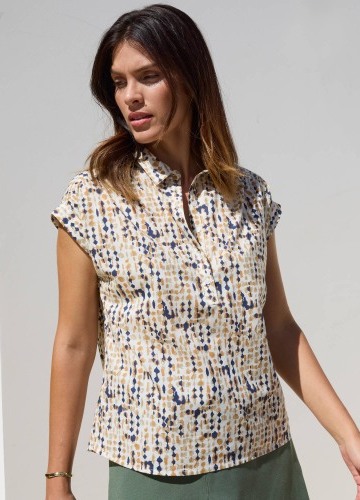 Halenka s výstřihem na knoflíčky a potiskem