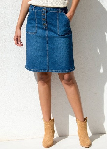 Rozšířená džínová sukně s knoflíky