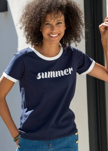 Dvoubarevné tričko s krátkými rukávy a potiskem