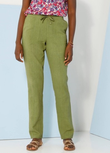 Rovné vzdušné kalhoty, z bavlny a lnu