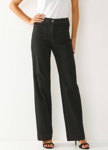 Široké džíny s vysokým pasem pro postavu 160 až 165 cm