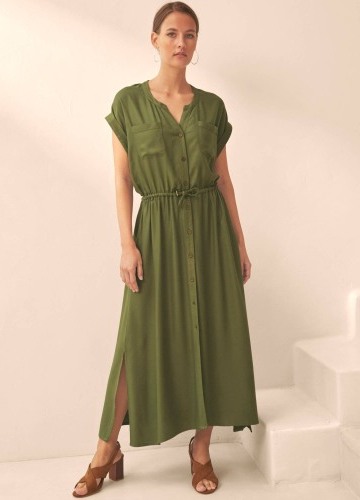 Košeľové midi šaty, jednofarebné