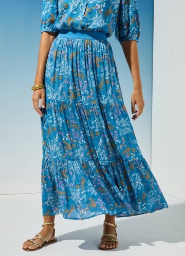 Dlouhá volánová sukně s potiskem květů