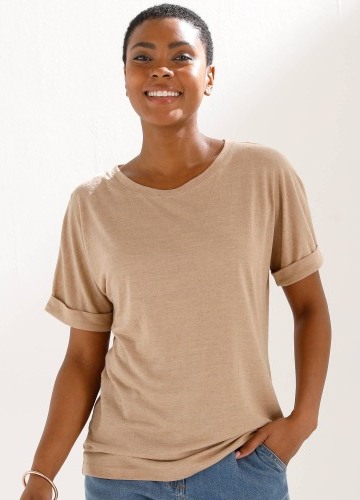 Tričko s prímesou ľanu a okrúhlym výstrihom