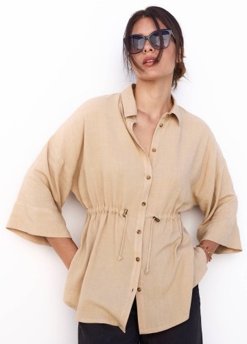 Košeľová blúzka so šnúrkou v páse a prímesou ľanu