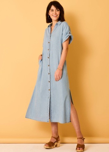 Košeľové midi šaty z denimu