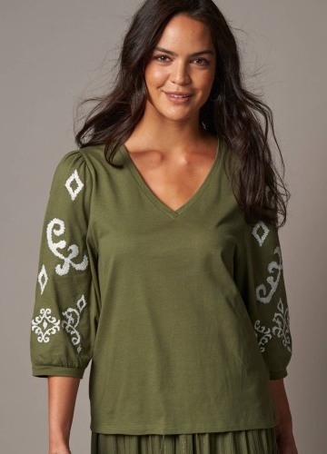 Blúzka s 3/4 vyšívanými rukávmi