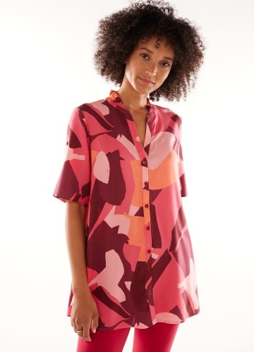 Tunika na knoflíčky s tuniským výstřihem a grafickým potiskem