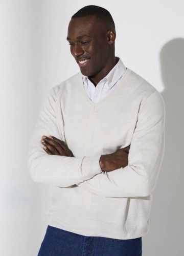 Pulóver s výstrihom do V, 80 % vlna, 20 % polyamid