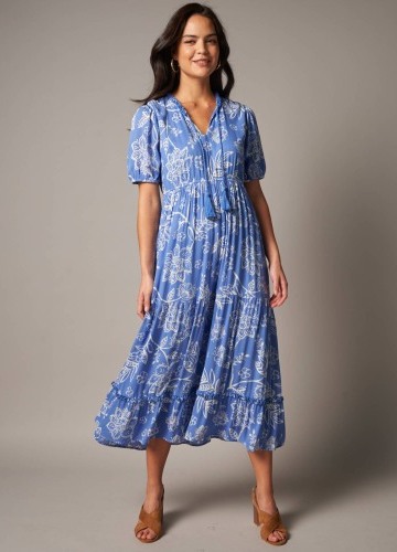 Kreponové midi šaty s potiskem květin