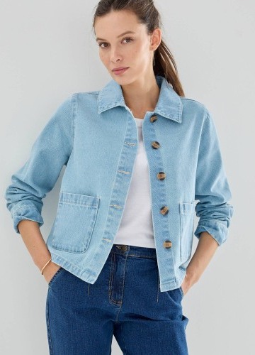 Džínsová rovná bunda na gombíky, vo worker štýle