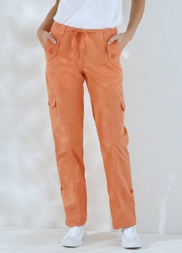 Rovné kalhoty s kapsami a nohavicemi na ohrnutí, plátěné