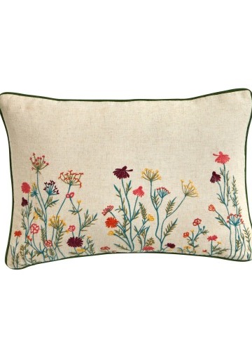 Obdĺžnikový vankúš s výšivkou kvetín zo zmesi bavlny a ľanu