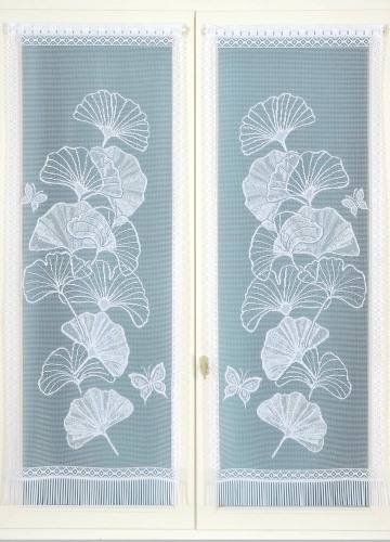 1 pár rovných čipkových záclon s motívom ginkgo listu