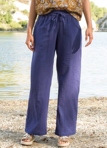 Mušelínové široké kalhoty s vysokým pasem