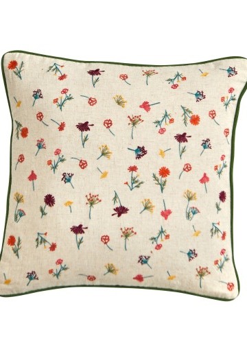 Čtvercový polštář s výšivkou květin, bavlna/len