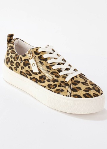 Plátěné tenisky se zipem a tkaničkami, s leopardím vzorem