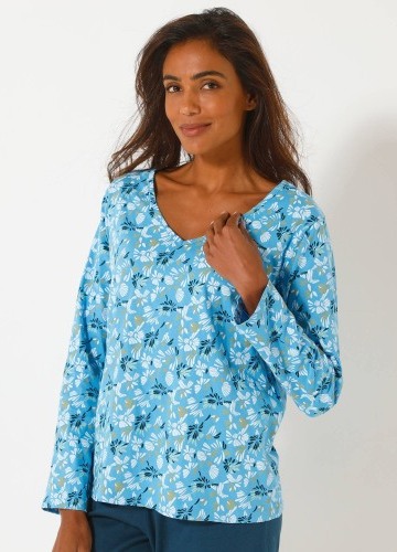 Pyžamové tričko s dlhými rukávmi a potlačou okvetných lístkov