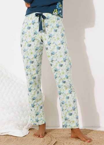 Pyžamové kalhoty s potiskem okvětních lístků