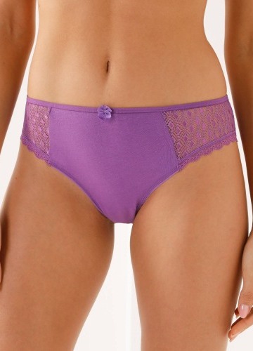 Sada 2 jednobarevných kalhotek midi z bavlny a krajky Coria