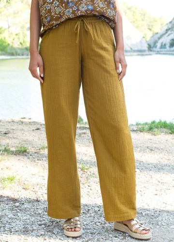 Mušelínové široké kalhoty s vysokým pasem