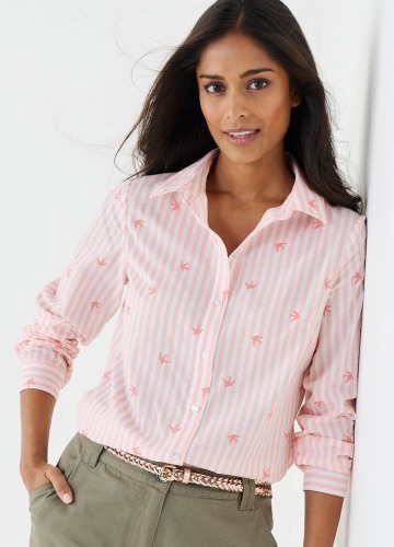 Blúzka s potlačou pruhov a vtáčikov