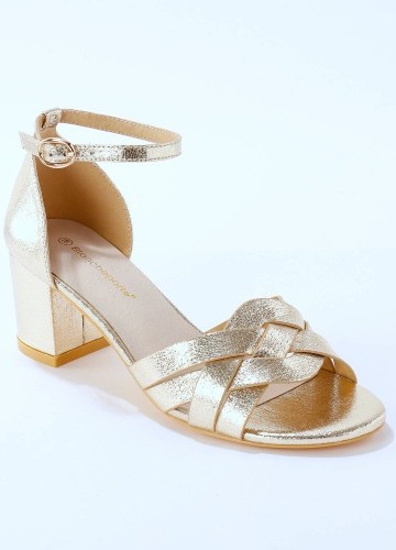 Sandály zlaté barvy na podpatku