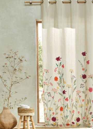 Záclona s motivem květin, bavlna-len