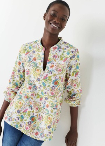 Bavlnená tunika s textúrou a potlačou kvetín
